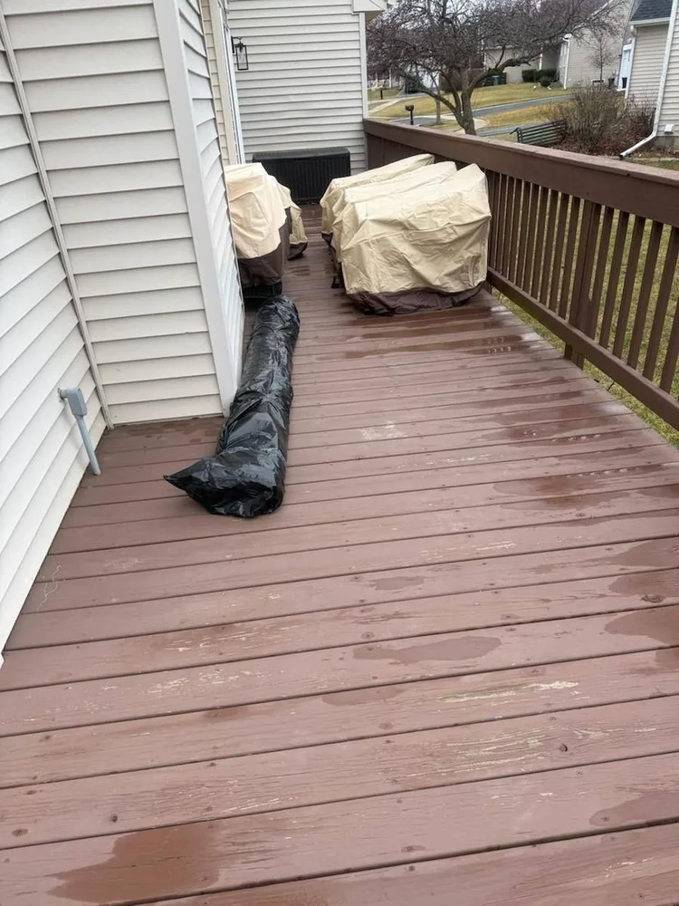 Deck prepped for staining after pressure washing